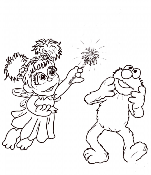 Abby Cadabby and Elmo coloring page image