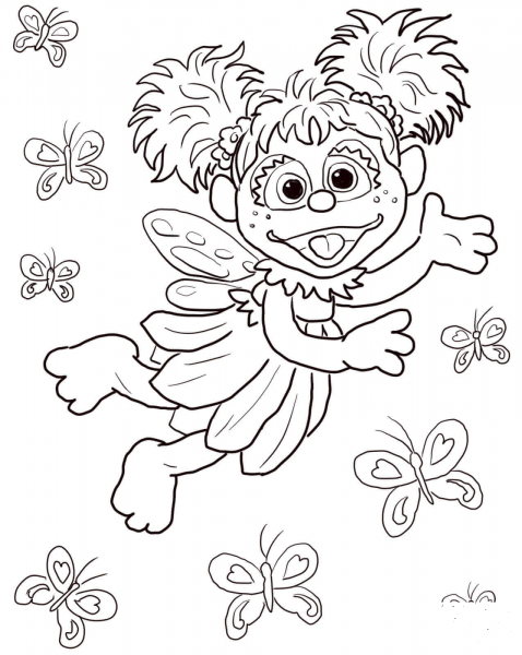 Abby Cadabby Flying with Butterflies coloring page image