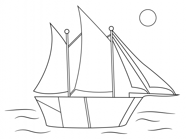 Aboriginal Drawing of Sailing Ship coloring page image