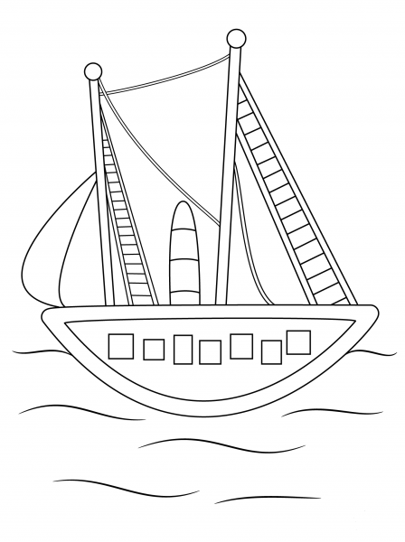 Aboriginal Painting of a Ship coloring page image