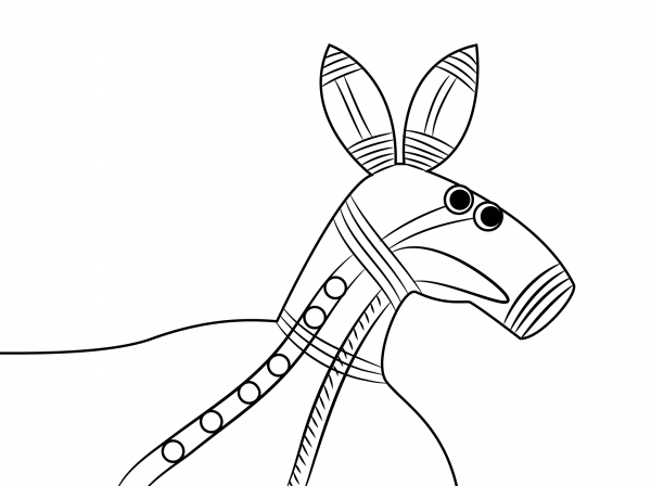 Aboriginal Painting of Kangaroo Head coloring page image