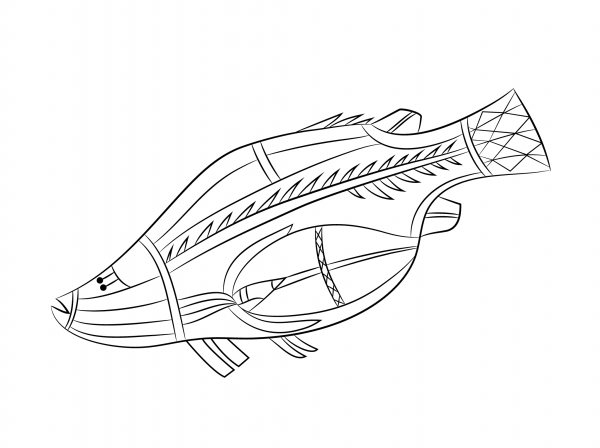 Aboriginal Rock Painting of Fish coloring page image