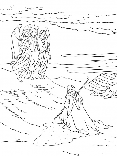 Abraham and the Three Angels coloring page image