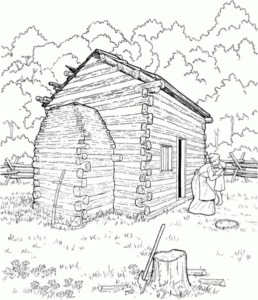 Abraham Lincoln Log Cabin coloring page image