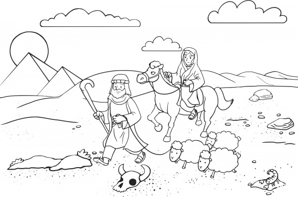 Abram and Sarai Traveling to Egypt coloring page image