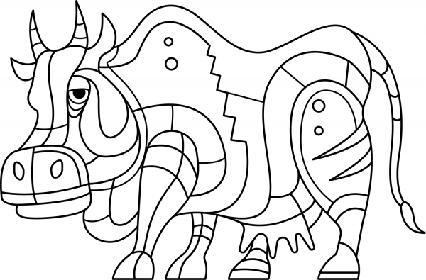 Abstract Cow coloring page image