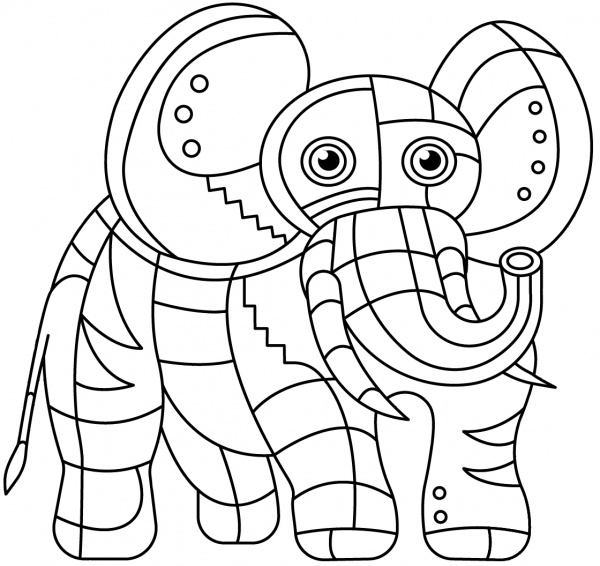 Abstract Elephant coloring page image