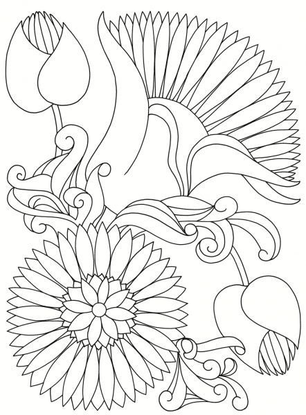 Abstract Flowers coloring page image