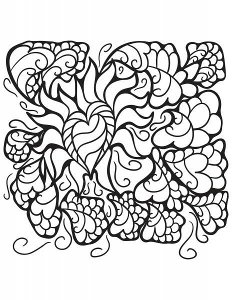 Abstract Heart Patterns coloring page image