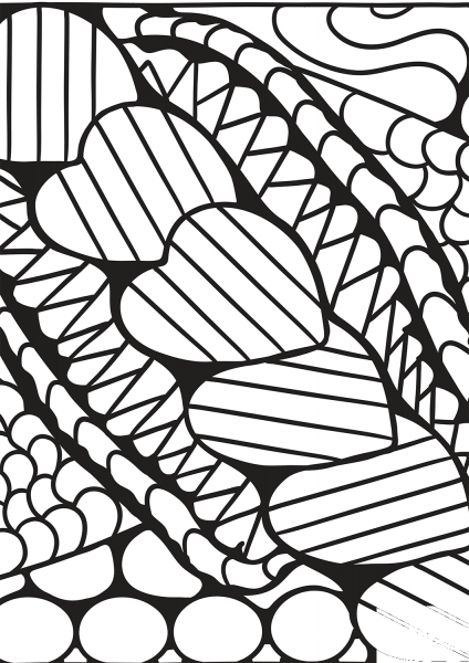 Abstract Heart Patterns coloring page image