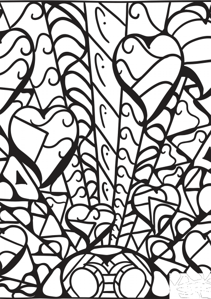 Abstract Heart Patterns coloring page image