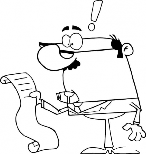Accountant Reviewing Big Bill coloring page image