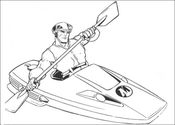 Action Man Is Riding His Canoe  coloring page image