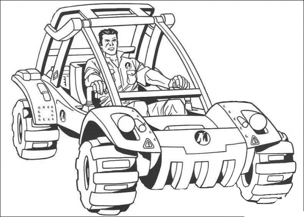 Action Man Is riding Light Strike Vehicle  coloring page image