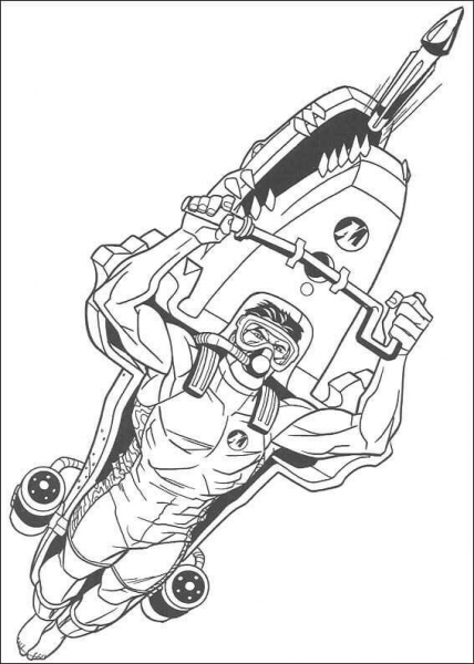 Action Man shooting  coloring page image