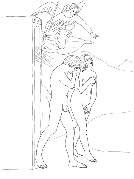 Adam and Eve Banished from Paradise coloring page image