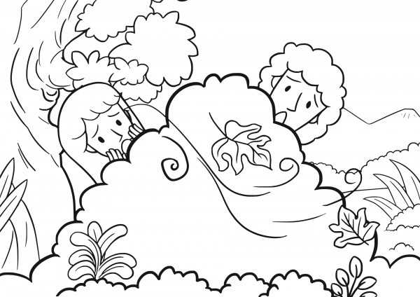 Adam and Eve Hid from the Lord God Among the Trees of the Garden coloring page image
