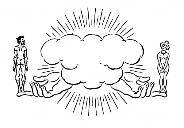 Adam And Eve In God’s Hands  coloring page image
