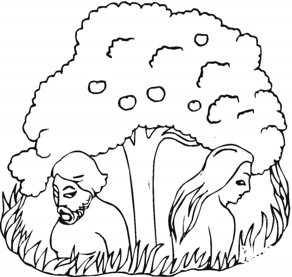 Adam And Eve Under The Tree  coloring page image