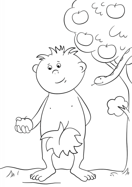 Adam with Apple coloring page image