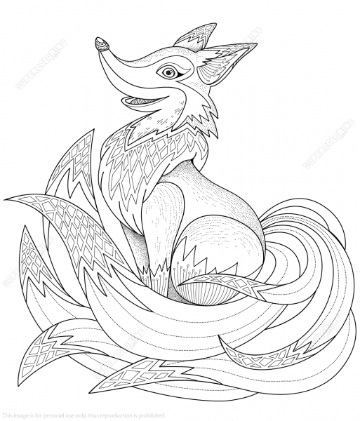 Adorable Fox Zentangle coloring page image