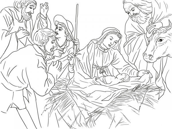 Adoration of the Shepherds coloring page image