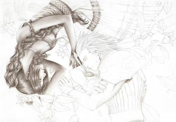Aerith Aeris Gainsborough and Zack Fair coloring page image