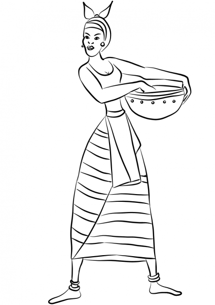 African Lady coloring page image