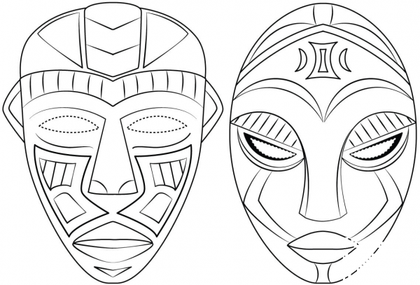 African Masks coloring page image