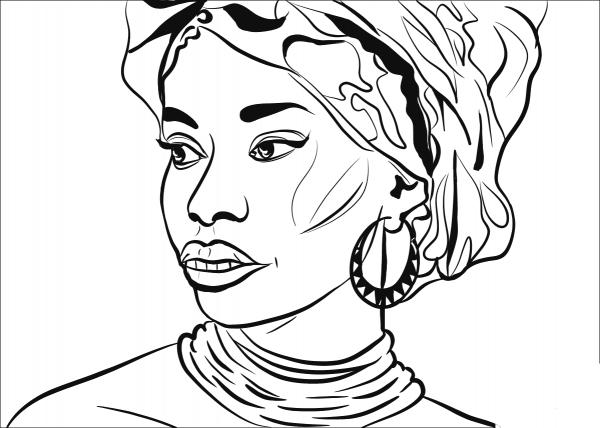 African Woman coloring page image