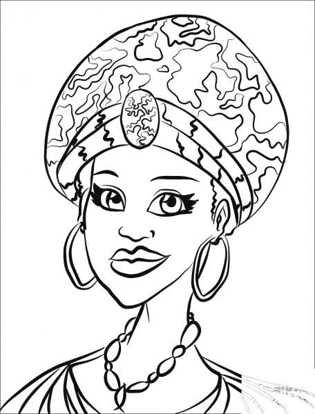 African Woman Portrait coloring page image