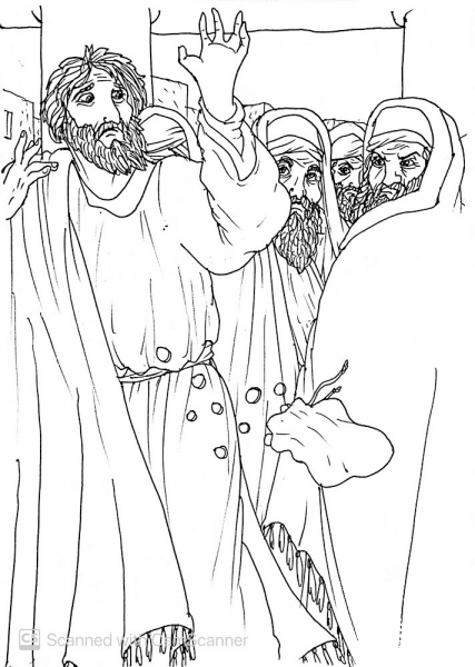 After Jesus is Condemned to Die Judas Returns with the 30 Silver Coins coloring page image