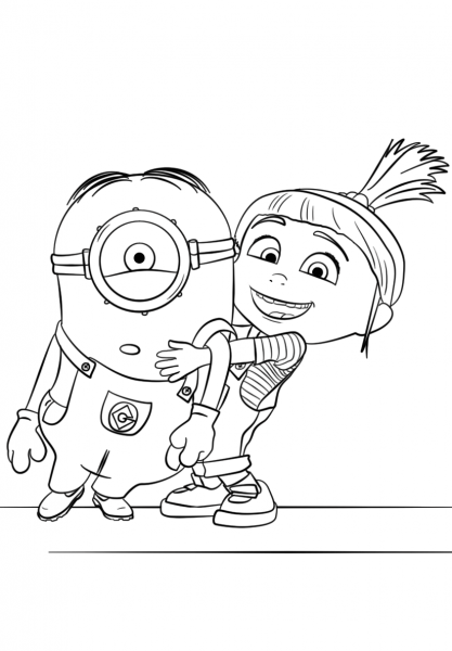 Agnes Gru and Minion coloring page image