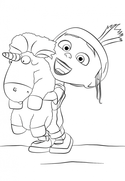 Agnes with Unicorn coloring page image