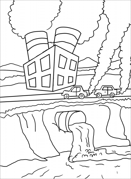 Air and Water Pollution coloring page image