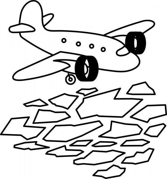 Airplane Flying over Sea Ice coloring page image