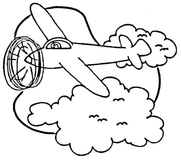 Airplane in Sky  coloring page image