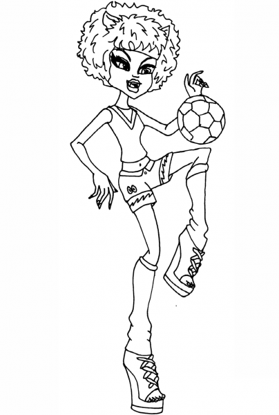 Clawdeen Playing with Ball coloring page image