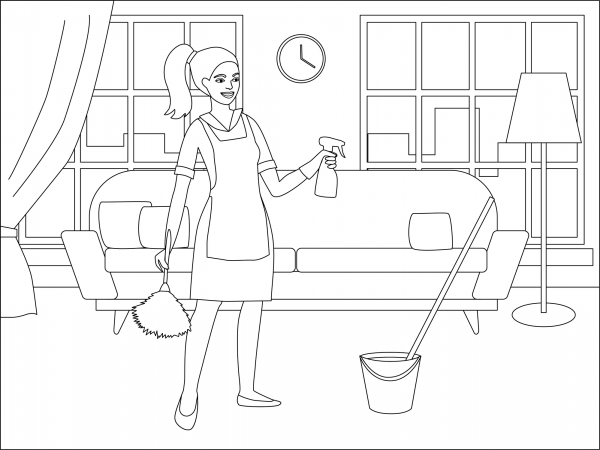 Cleaning Lady coloring page image