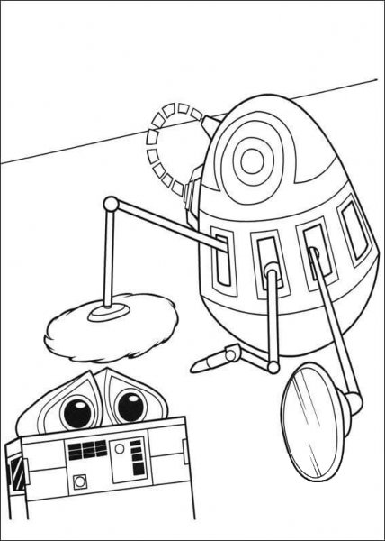 Cleaning Wall-E coloring page image
