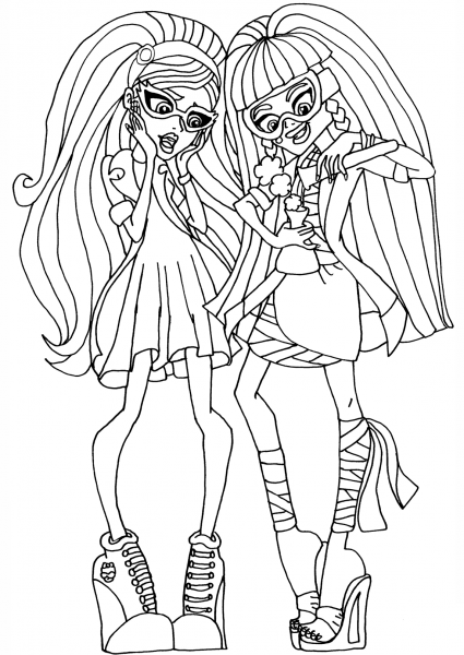 Cleo and Ghoulia Mad Science coloring page image