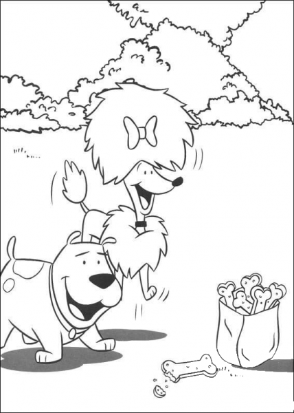 Cleo and T-bone found some tasty bones coloring page image