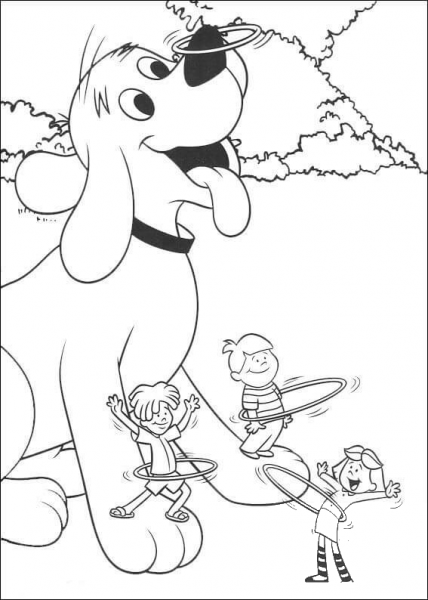 Clifford And Friends Are Playing Hulla hoop  coloring page image