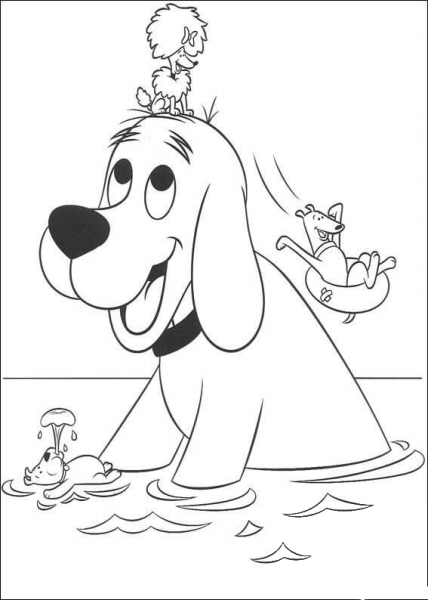 Clifford and friends in the sea coloring page image