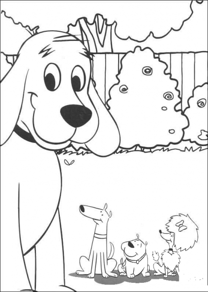 Clifford Giant And its small dog friends   coloring page image
