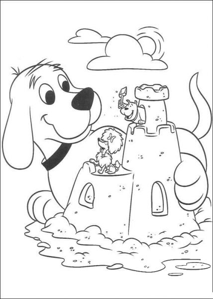 Clifford Plays in the Sand  coloring page image
