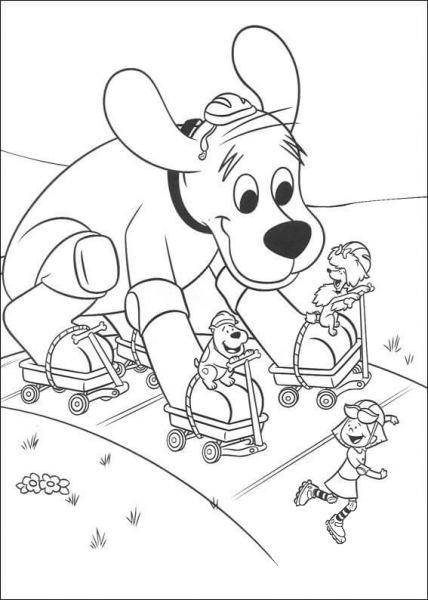 Clifford roller blading coloring page image