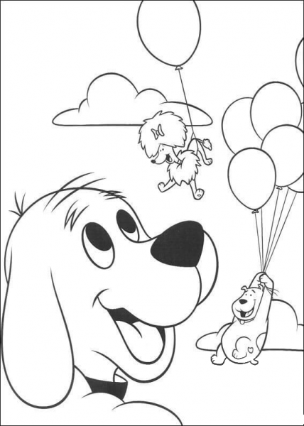 Clifford Wants To Fly With Balloon  coloring page image