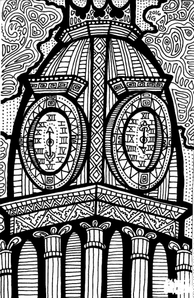 Clock Tower Zentangle coloring page image