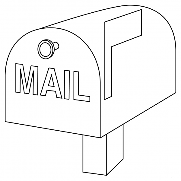 Closed Mailbox with Raised Flag coloring page image